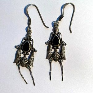 925 silver and hematite feather earrings